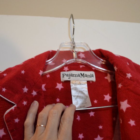PajamaMania Cotton Two Pieces Set Long Sleeves Pants Red Pink Stars Pajama S - Picture 3 of 7